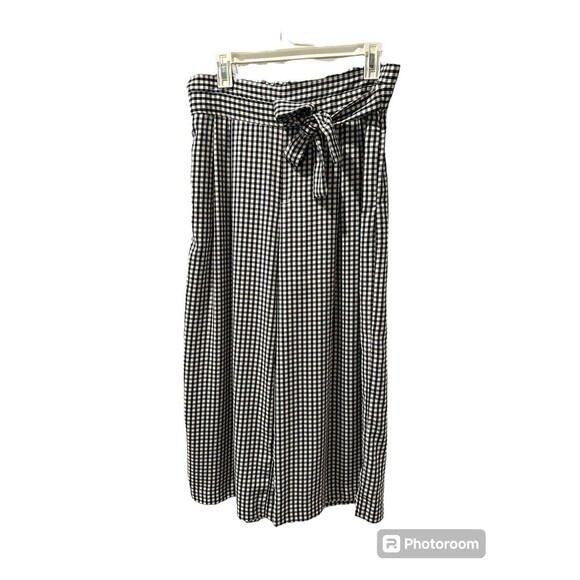 Zara Trafaluc Navy White Gingham Checkered Wideleg Cropped Pant Size Small - Picture 2 of 5